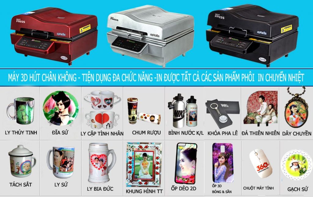 In Chuyển Nhiệt Công Nghệ tại Tân Hoa Mỹ Lệ 14 Với công nghệ được chuyển giao bởi Tân Hoa Mỹ Lệ - dòng máy in ép nhiệt 3d hút chân không sẽ có thể in hình lên các dòng sản phẩm như ly , bình nước , ốp lưng , khóa pha lê , đá thiên nhiên , gạch sứ v.v...